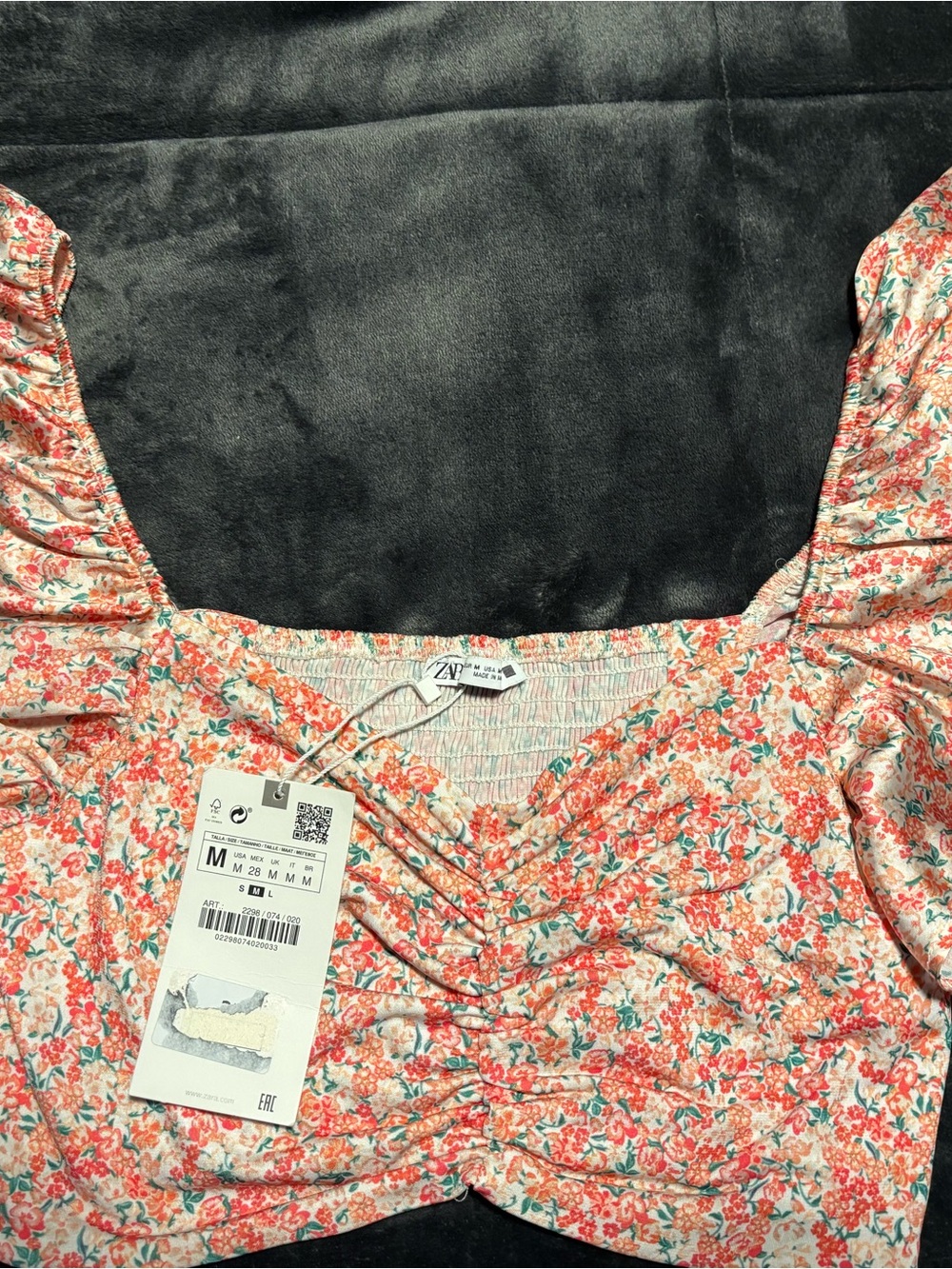 Zara Floral Twist Front Crop Top - Pink/Green/Cream